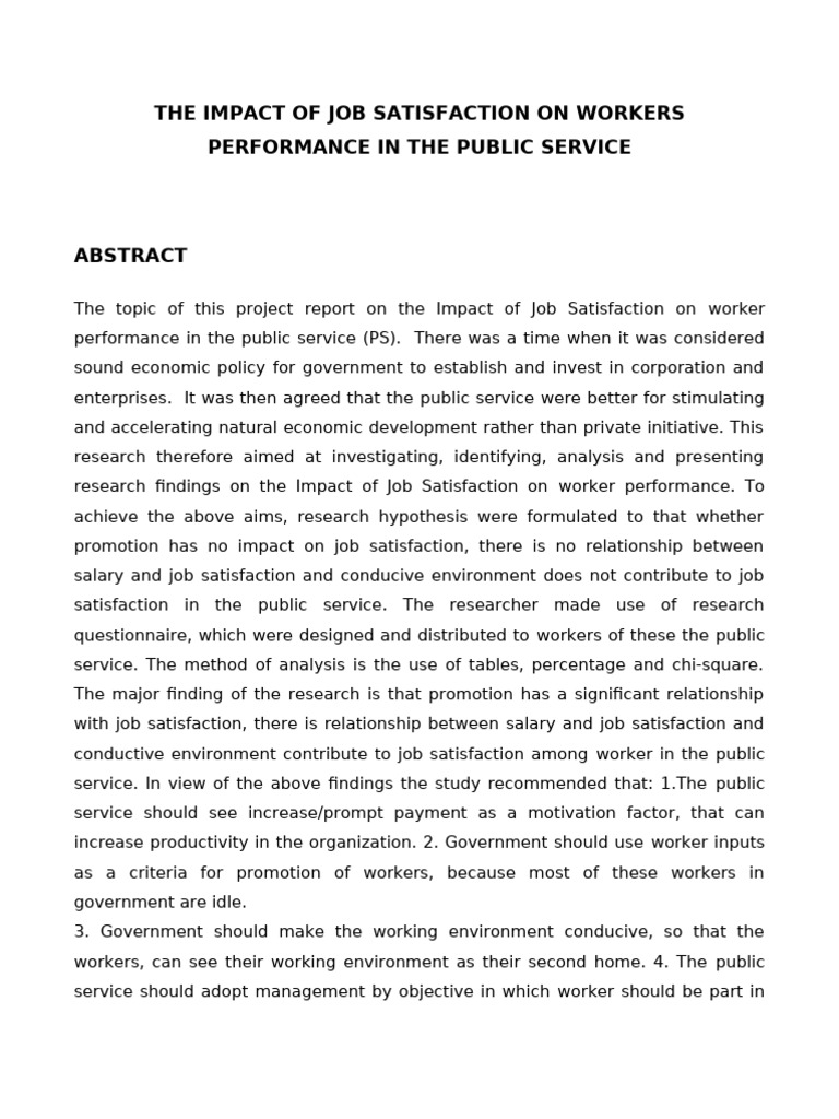The Impact of Job Satisfaction On Workers Performance in The Public