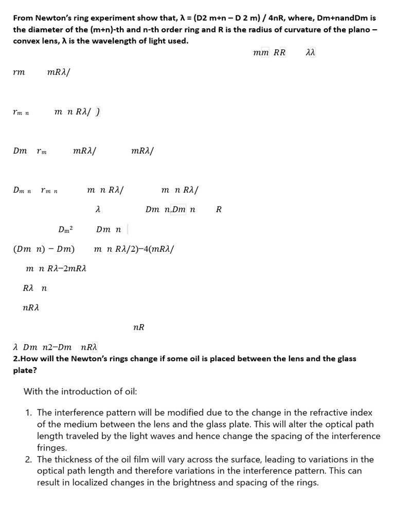 Newton's Rings and Light Interference Analysis | PDF | Diffraction | Optics
