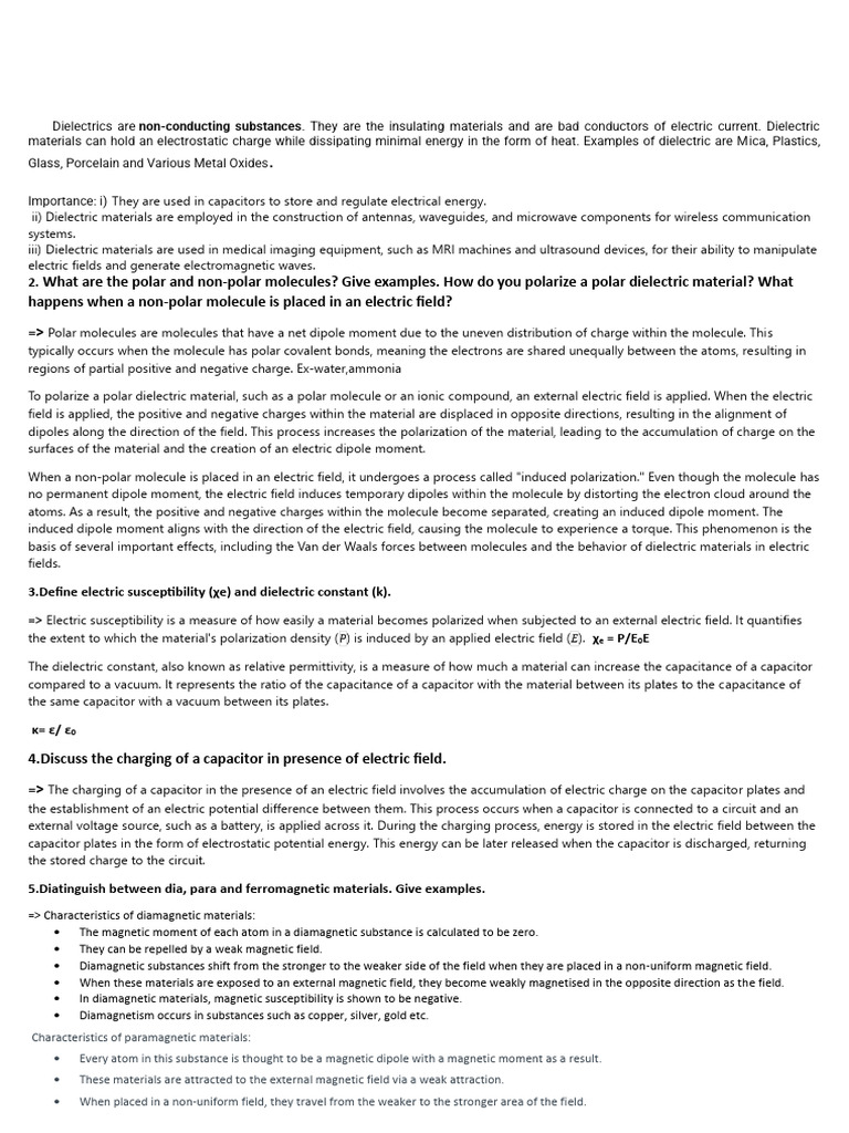 Dielectric and Magnetic Material Properties | PDF | Dielectric | Magnetism