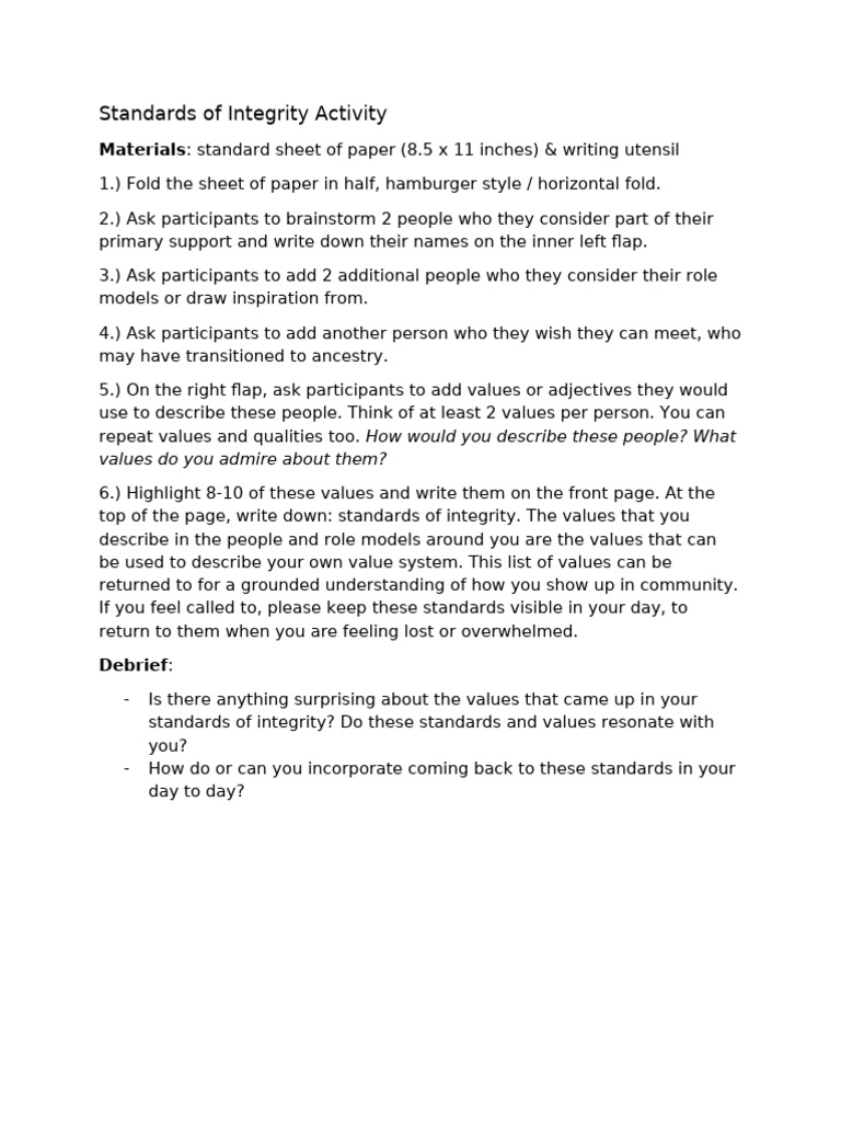 Standards of Integrity Activity Guide | PDF | Social Science