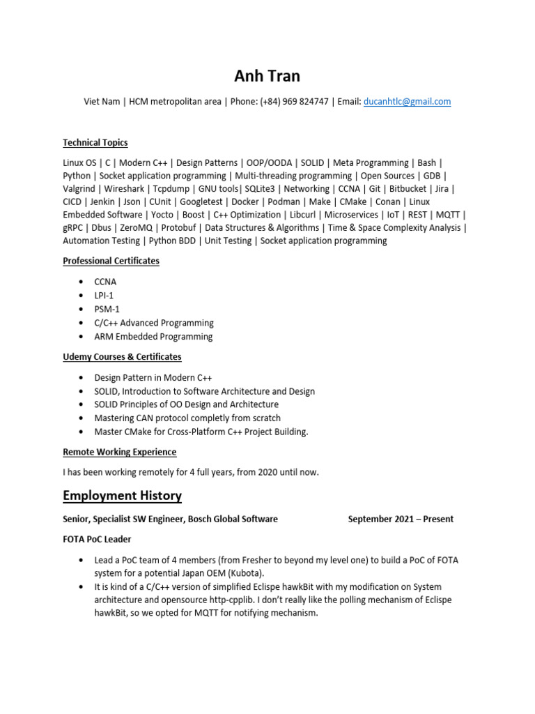 Anh tran cpp linux software engineer 2024 pdf linux cloud