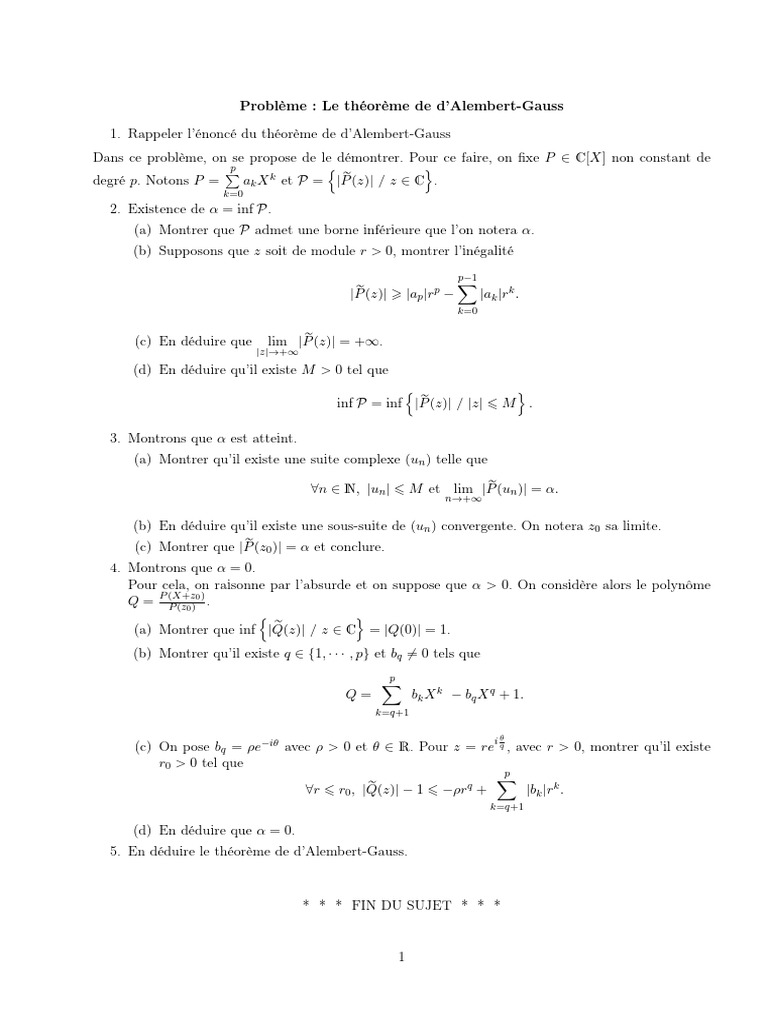Théorème de d'AlembertGauss PDF Analyse numérique Logique — free download