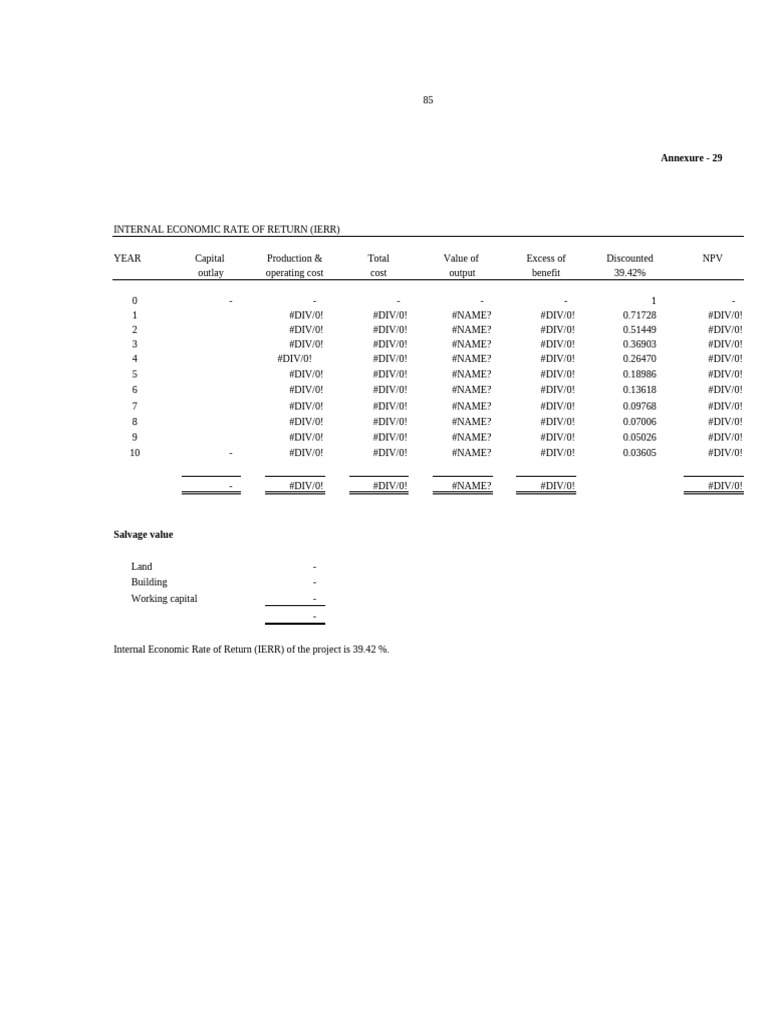 Internal Economic Rate of Return Analysis | PDF | Working Capital ...