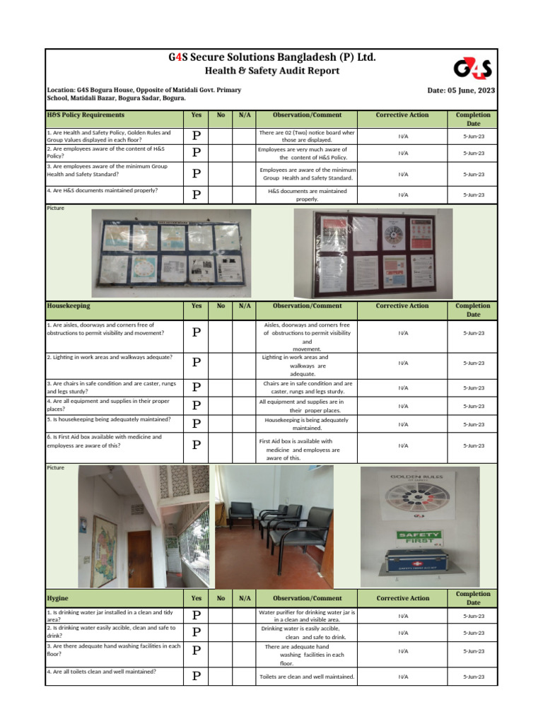 G4S Health & Safety Audit Summary | PDF | Stairs | Housekeeping