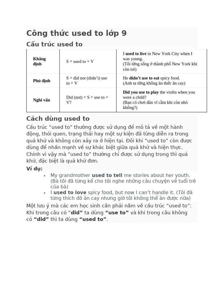 Công TH C Used To L P 1 | PDF