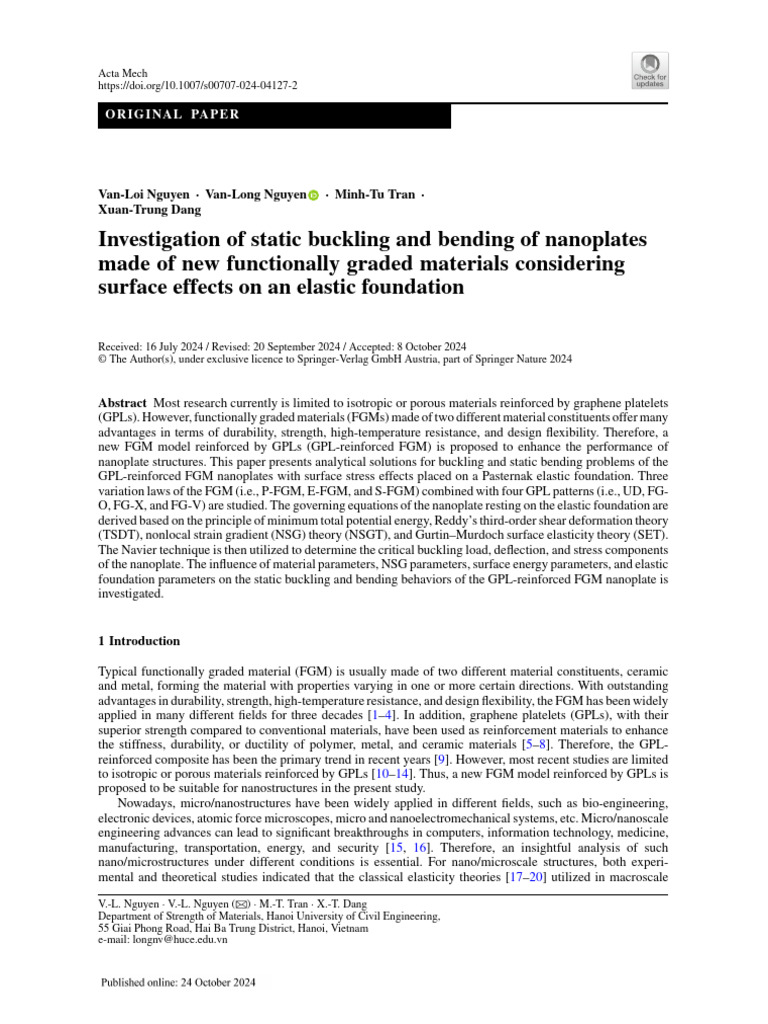 Investigation of Static Buckling and Bending of Nanoplates | PDF ...