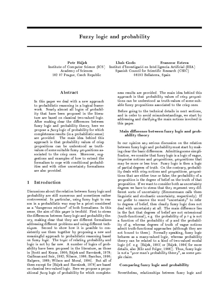 Fuzzy Logic in Probabilistic Reasoning | PDF | Fuzzy Logic | Boolean ...