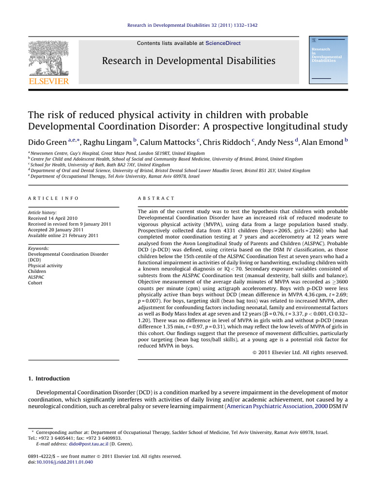 DCD and Physical Activity Risks in Children | PDF | Intelligence ...