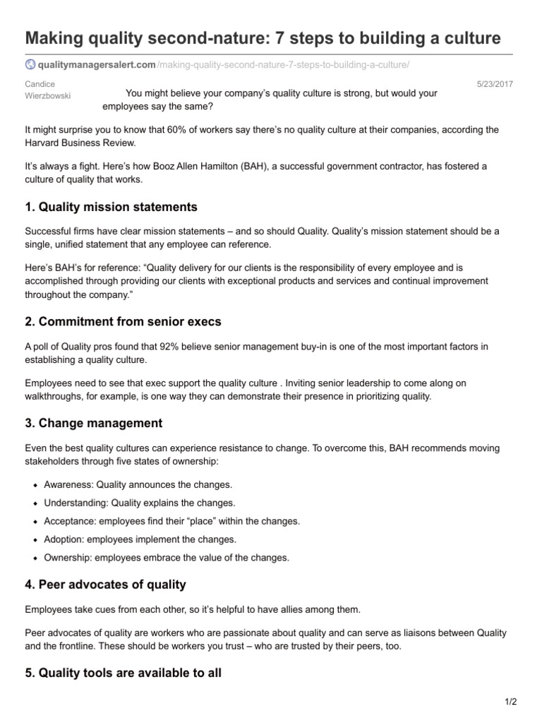 7 Steps to Build a Quality Culture | PDF | Change Management | Business