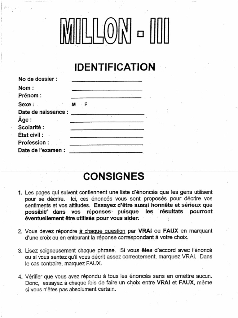MCMI-III - Questionnaire Edited | PDF