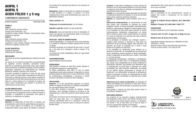 Suplemento de Ácido Fólico: Acifol 1 y 5 mg | PDF | Especialidades ...