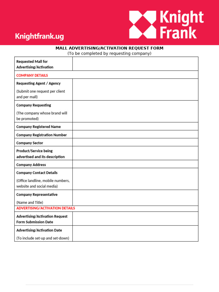 Mall Advertising Activation Request Form | PDF | Advertising