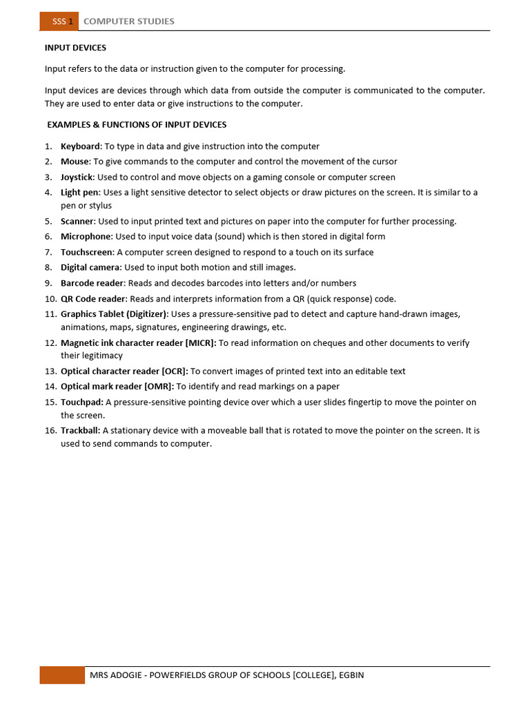 Input Devices - Examples and Functions | PDF | Technology & Engineering