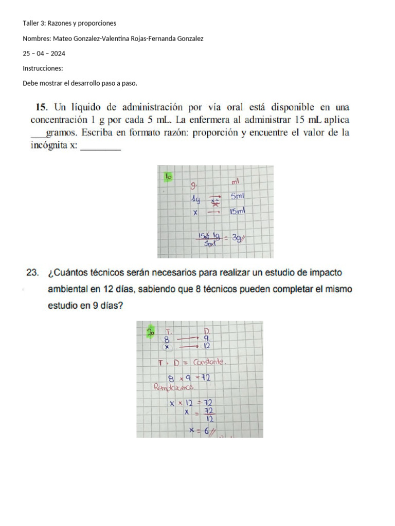 Taller 3: Razones y Proporciones | PDF | Crecimiento personal y profesional