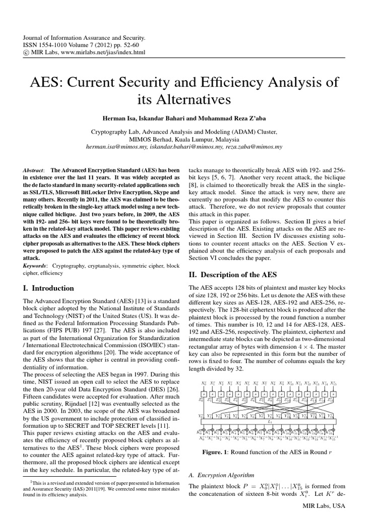 AES Security and Alternatives Review | PDF | Security Engineering ...