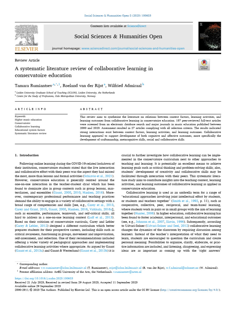 A Systematic Literature Review of Collaborative Learning in ...
