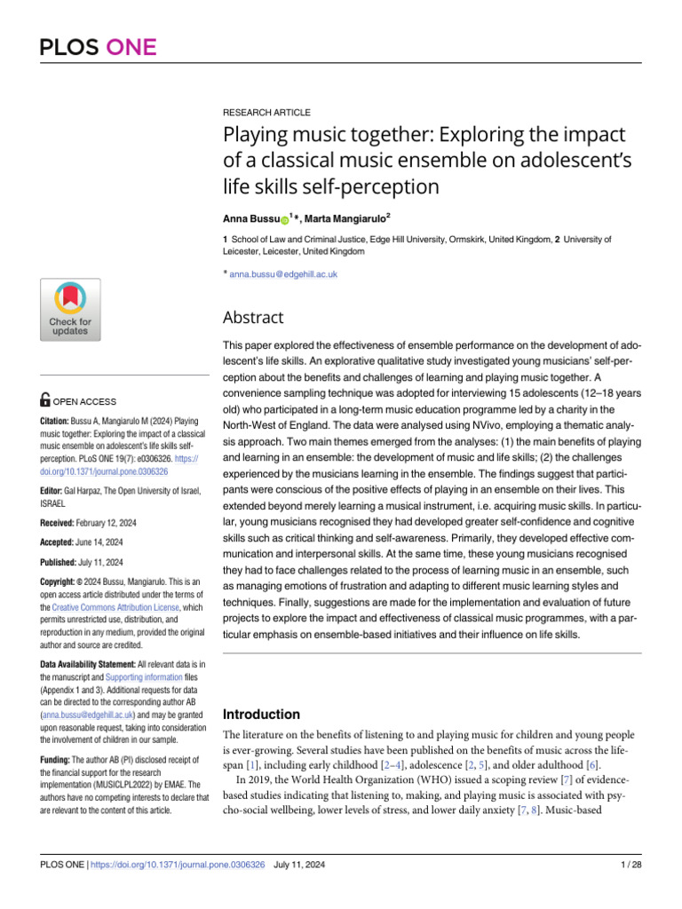 Playing Music Together - Exploring The Impact of A Classical Music ...