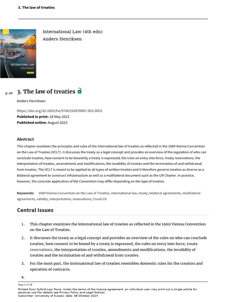 A Henriksen The Law of Treaties | PDF | Treaty | International Law
