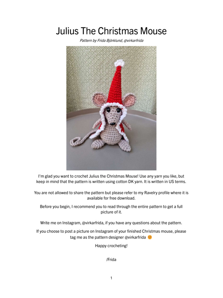 Crochet Julius the Christmas Mouse Pattern | PDF | Textiles | Textile Arts