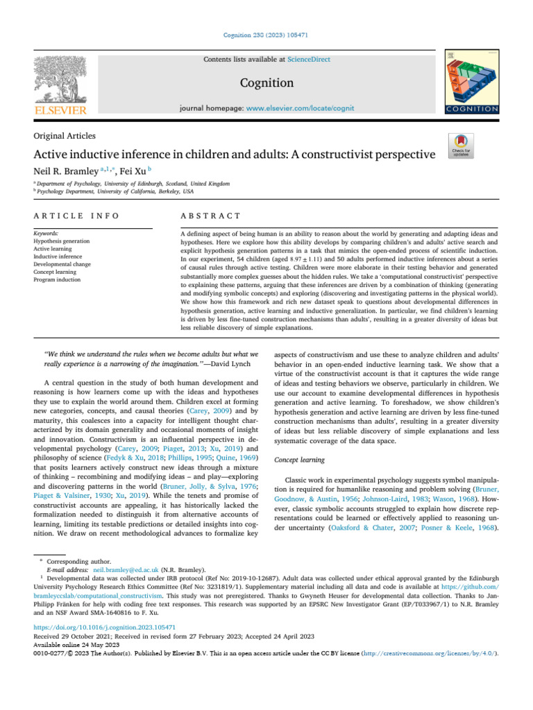 Active Inductive Inference in Child and Adults | PDF | Hypothesis ...