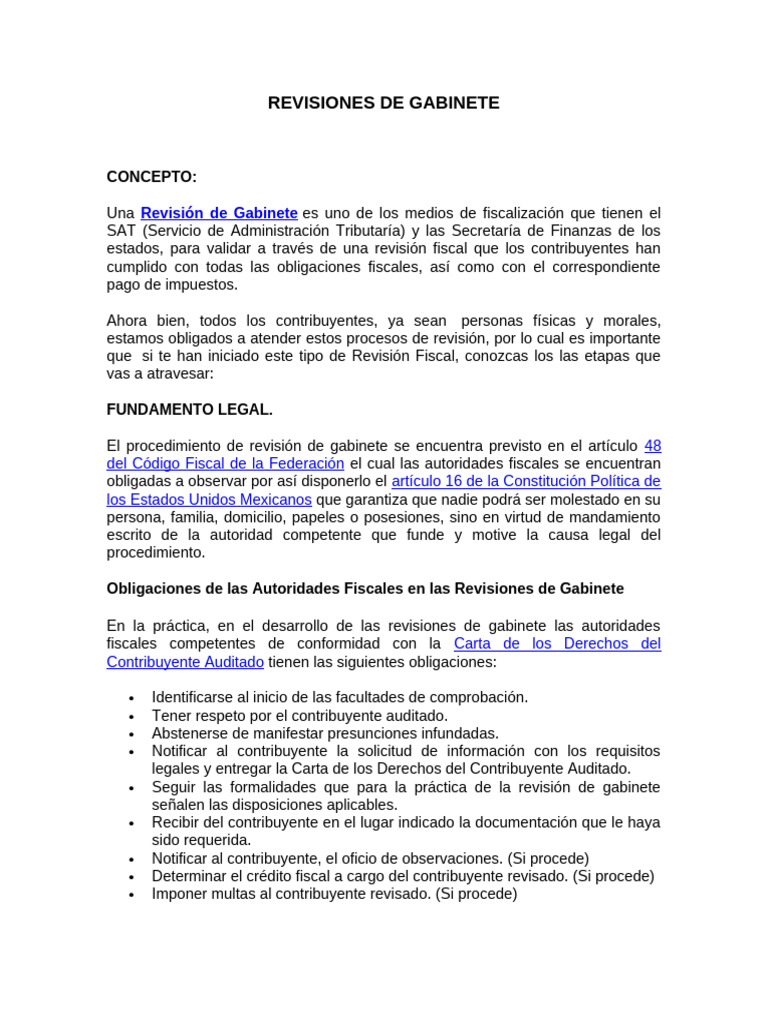 Guía sobre la Revisión de Gabinete Fiscal | PDF | Fiscal | Contribuyente