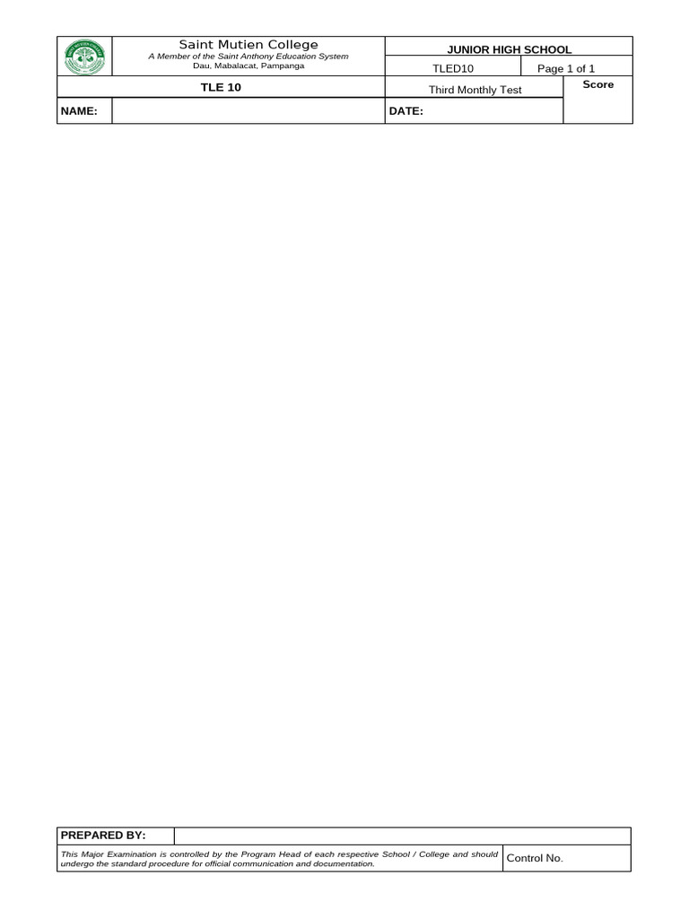 TLE 10 Third Monthly Test Document | PDF
