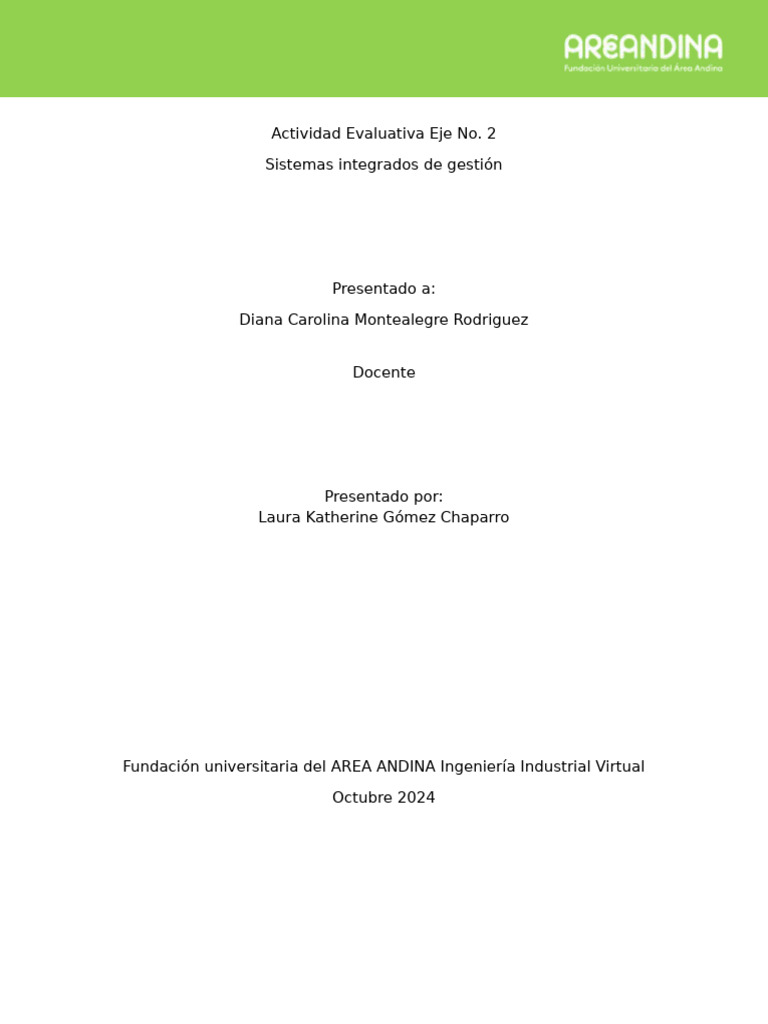 Actividad Evaluativa Eje No2 Sistemas Integrados de Gestiòn | PDF ...