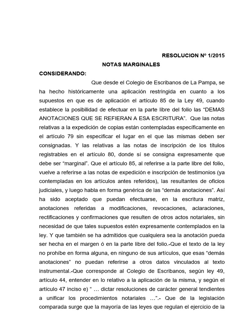 Resolución sobre Notas Marginales 2015 | PDF