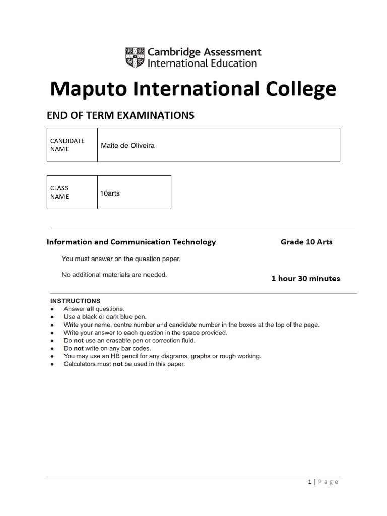 Grade 10 ICT Exam Questions and Answers | PDF | Computer Data Storage ...