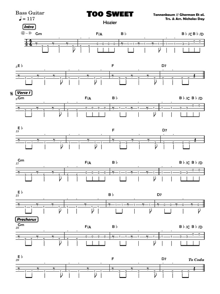 Too Sweet - Hozier (Guit & Bass) - Bass - Guitar | PDF | Songs ...