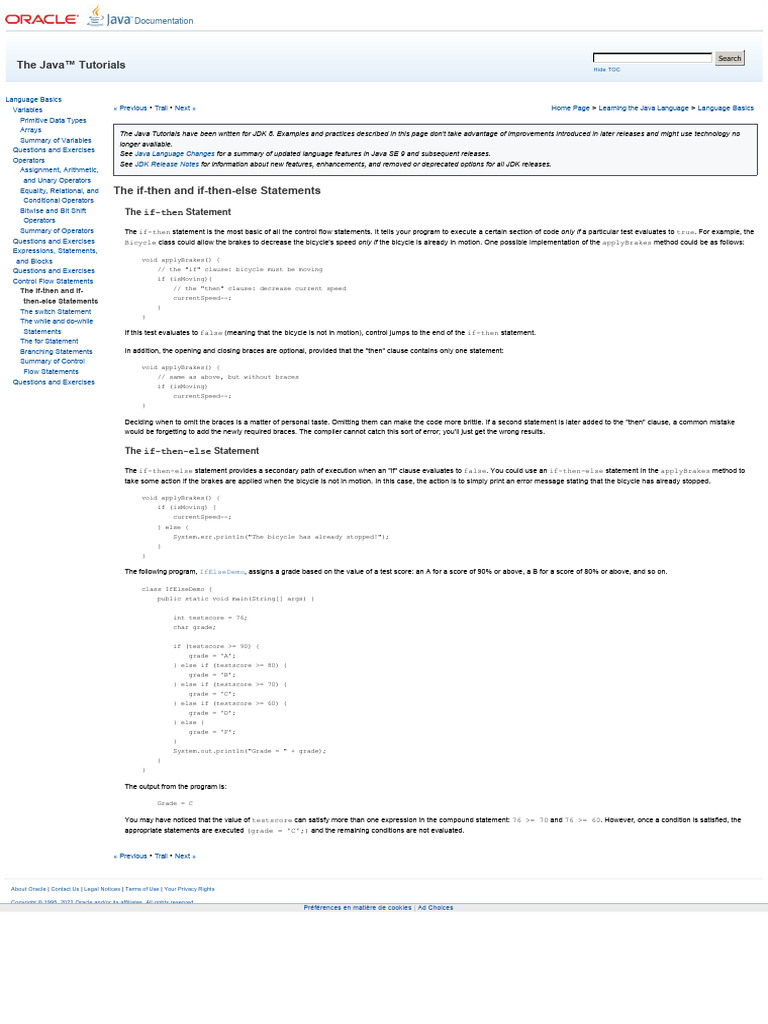 The If-Then and If-Then-Else Statements (The Java™ Tutorials - Learning ...