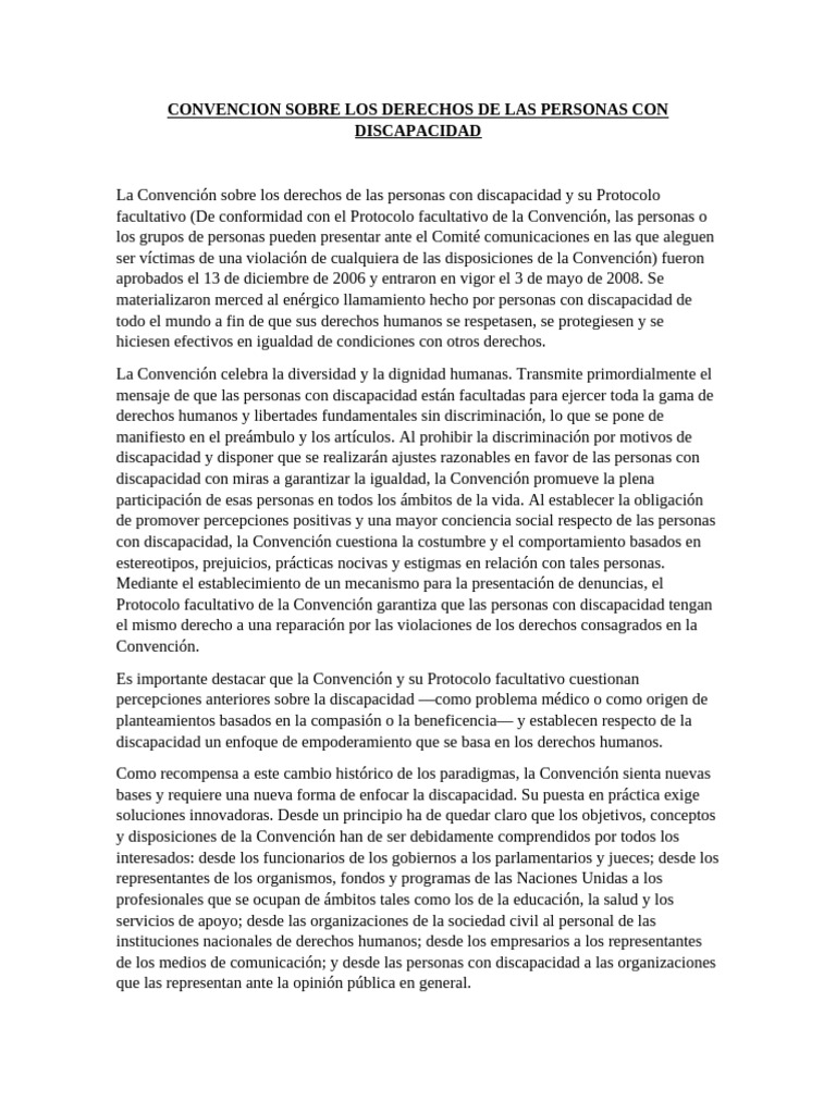 Derechos de las Personas con Discapacidad | PDF | Invalidez | Convenio ...