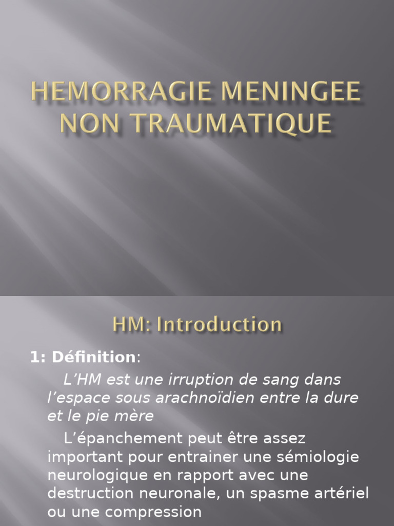 Hémorragie Méningée Diagnostic Et Traitement Pdf Médecine
