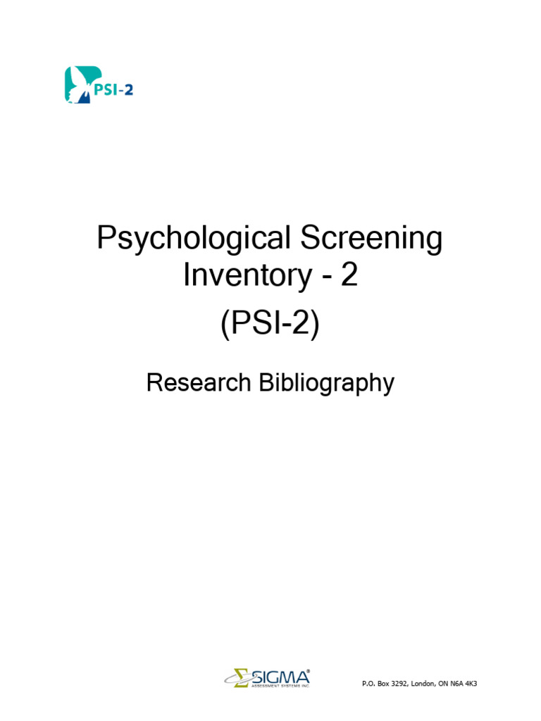 PSI-2 Psychological Screening Bibliography | PDF | Psychology ...