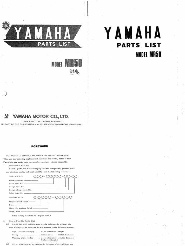 Yamaha MR50 '76 Parts Book | PDF