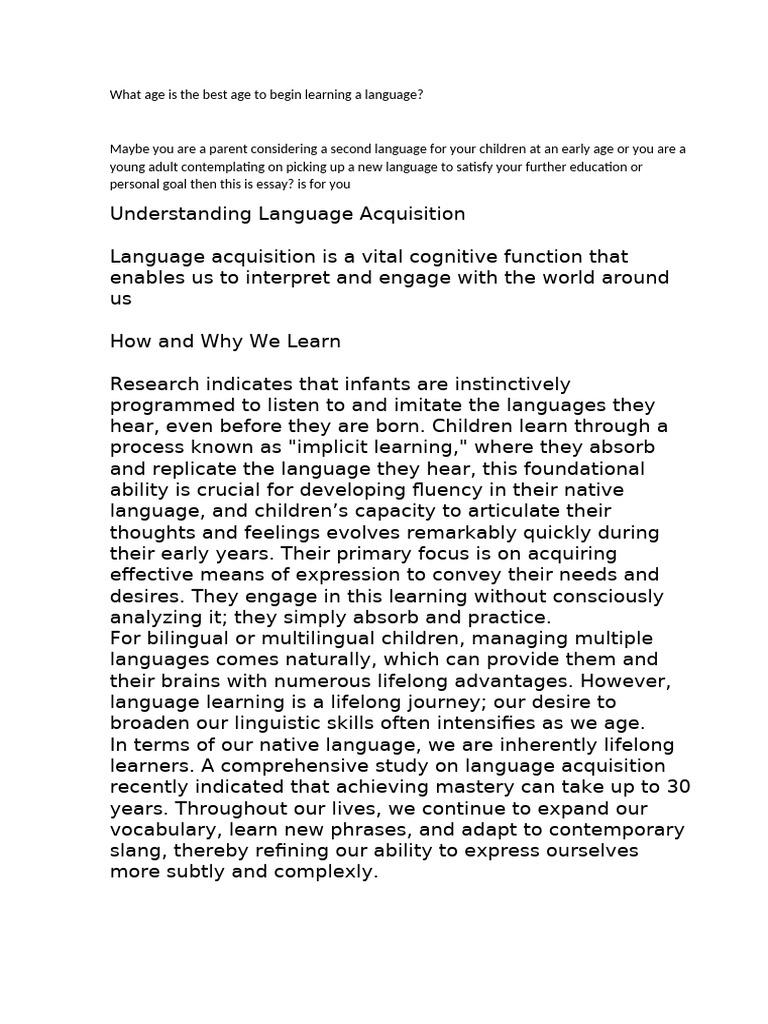 What age is the best age to begin learning a language pdf english