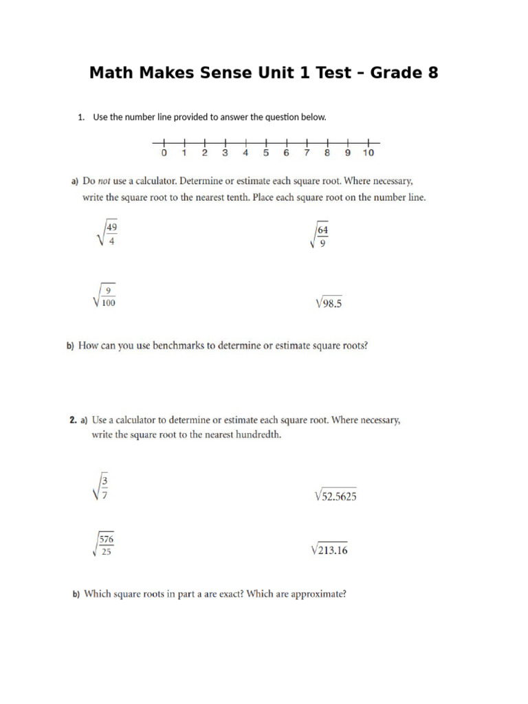 Math Makes Sense Unit 1 Test | PDF | Teaching Methods & Materials