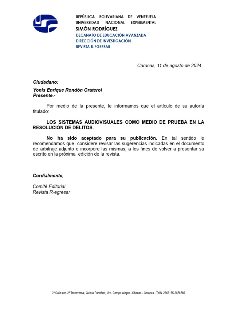 Yonis Enrique Rondón Graterol Resultado Arbitraje 8 - 24 | PDF ...