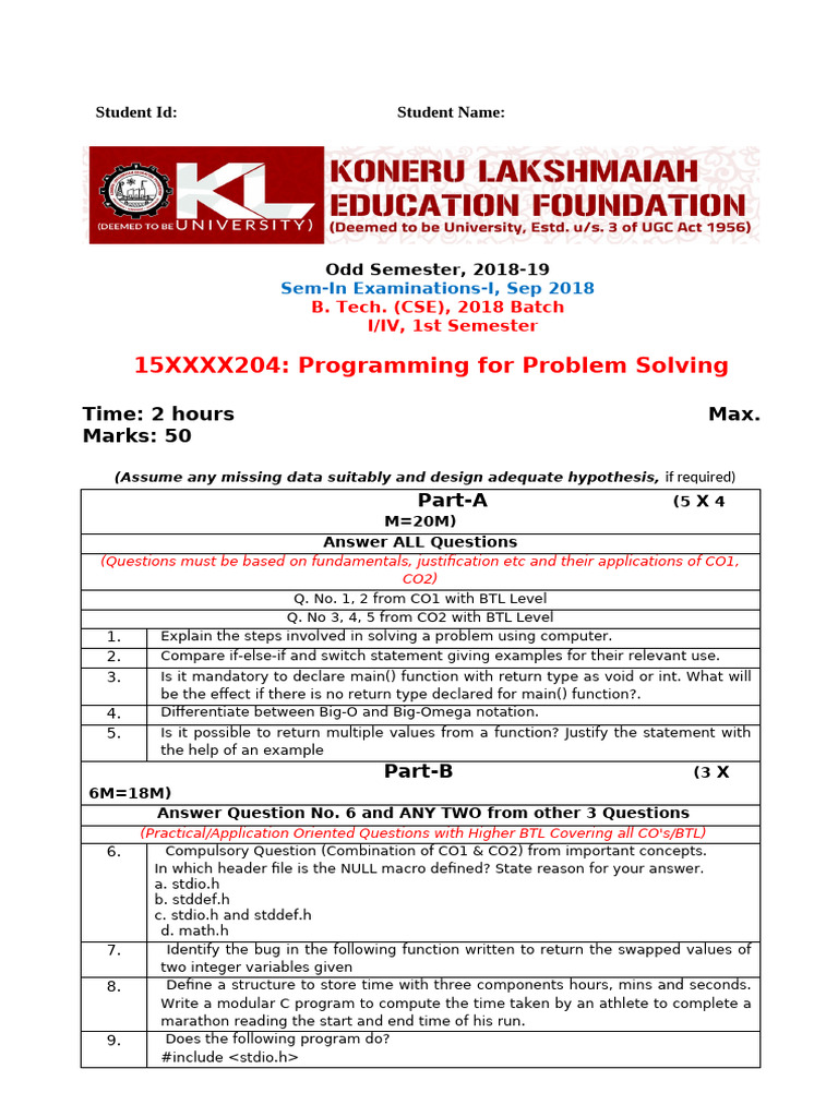 Model Question Paper | PDF | Function (Mathematics) | Computer Science