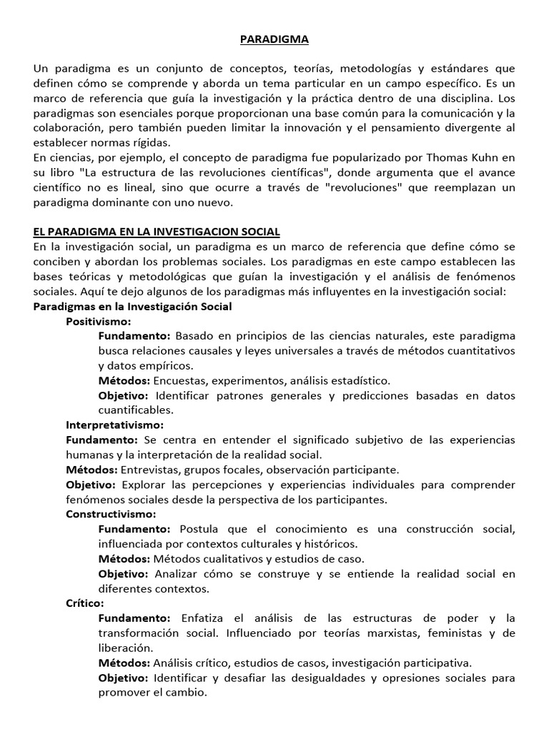 Paradigmas en Investigación Social | PDF | Paradigma | Método científico