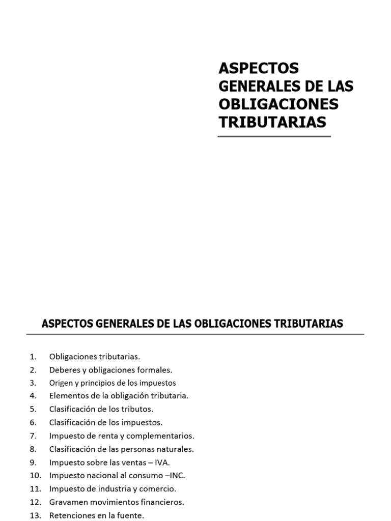 Aspectos Clave de las Obligaciones Tributarias | PDF | Impuestos ...