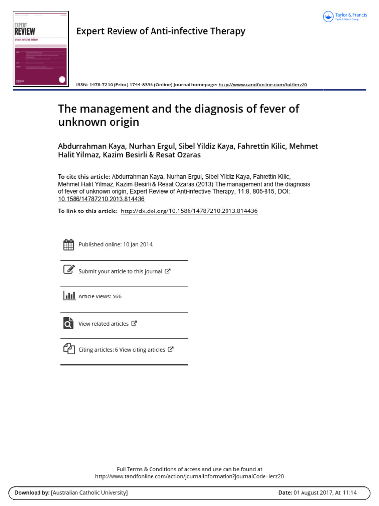Managing Fever of Unknown Origin | PDF | Tuberculosis | Infection