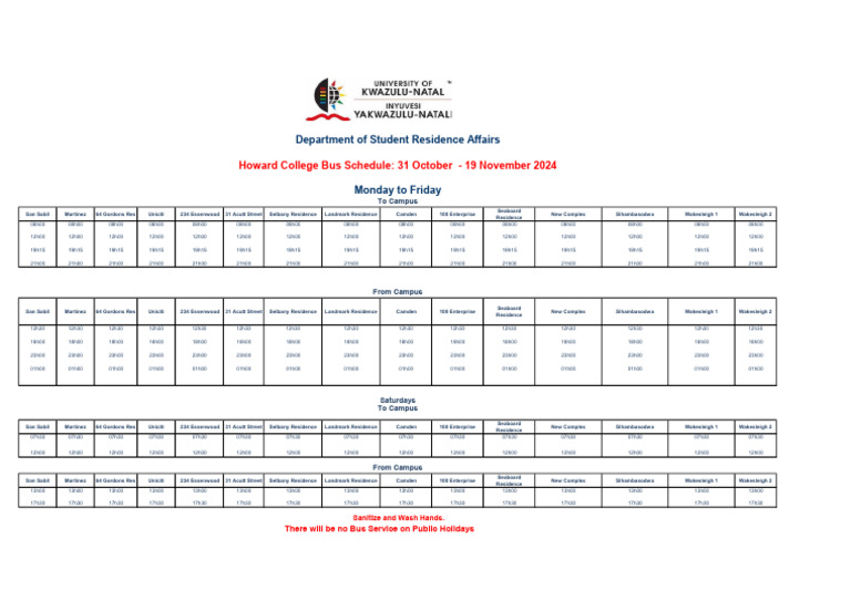 2024 Semester 2 - HC Exam Bus Schedule PDF | PDF