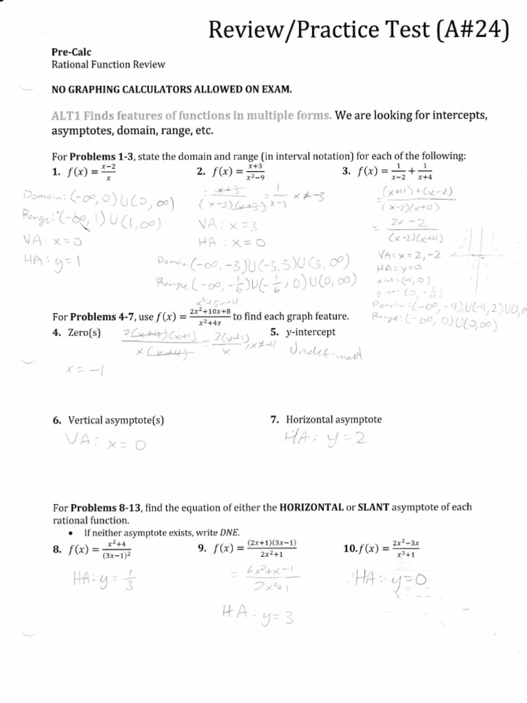 Rational Function Review Test | PDF | Asymptote | Mathematical Objects