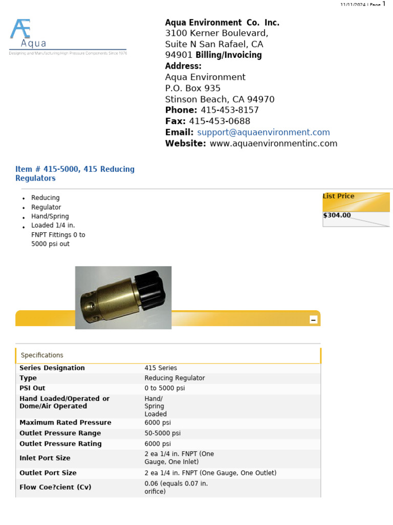 415 Reducing Regulator Specifications | PDF
