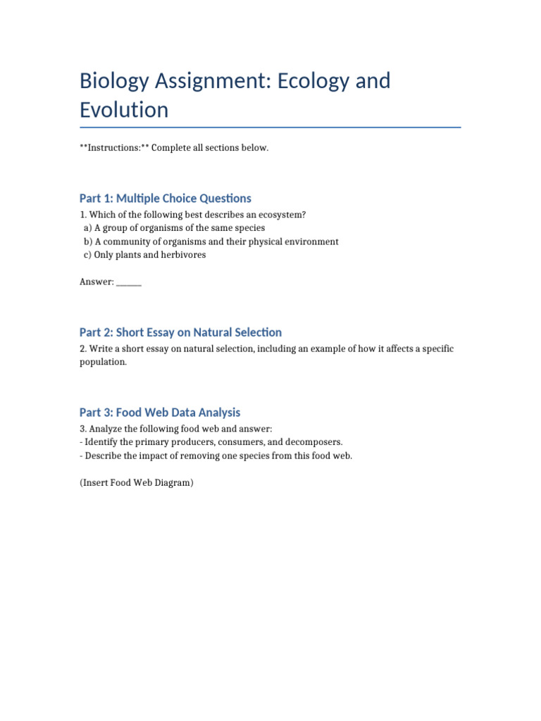 Ecology and Evolution Assignment | PDF | Self-Improvement | Wellness