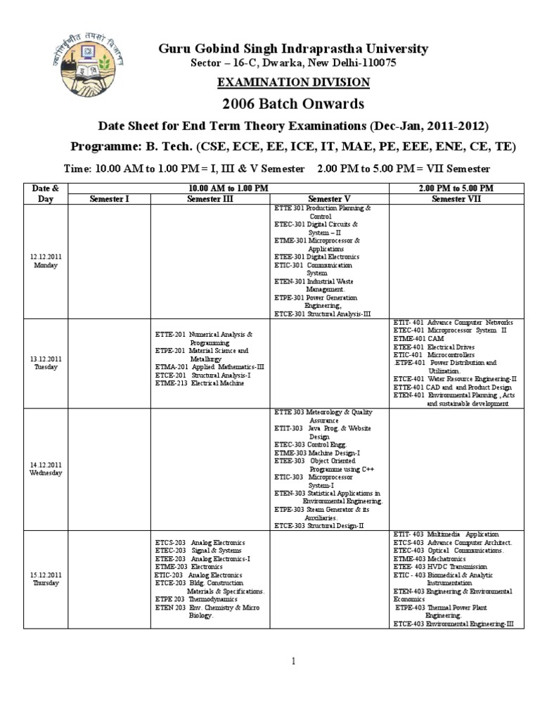 Date Sheet | PDF