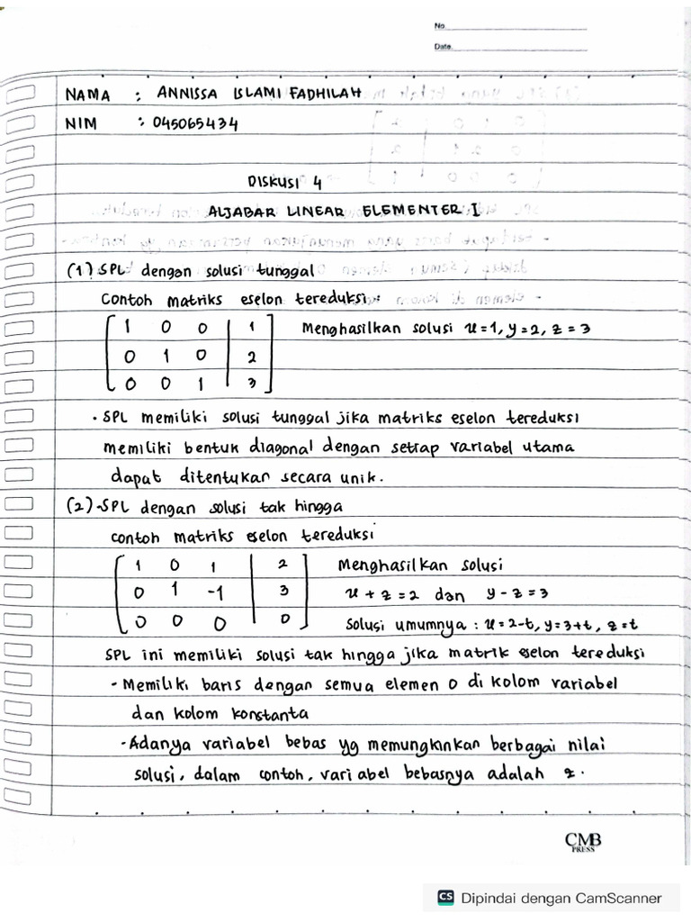 Diskusi 4 Aljabar Linear Elementer I | PDF