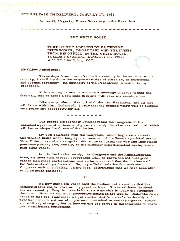 Eisenhower Farewell Address 1961 | PDF