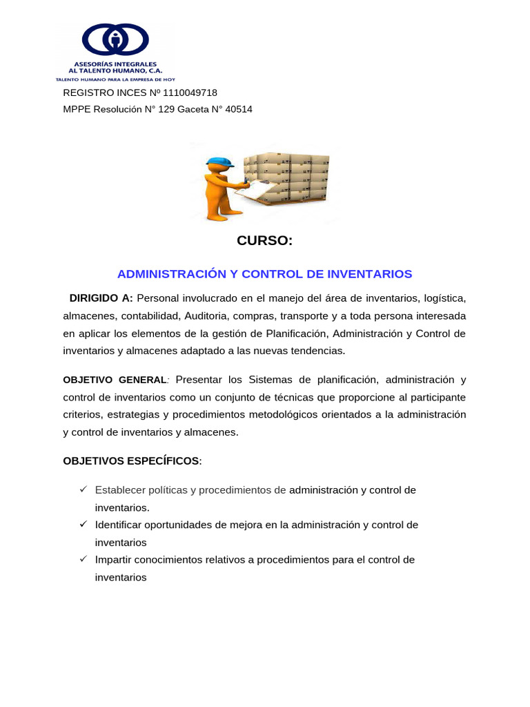 Curso Administración y Control de Inventarios | PDF | Logística ...
